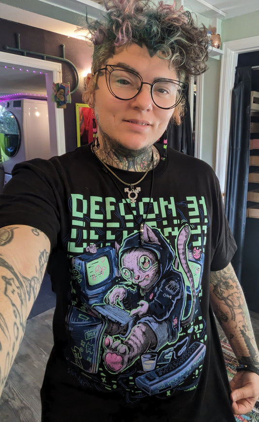 Unofficial DEF CON 31 Glow-in-the-dark "Script Kitty" t-shirt